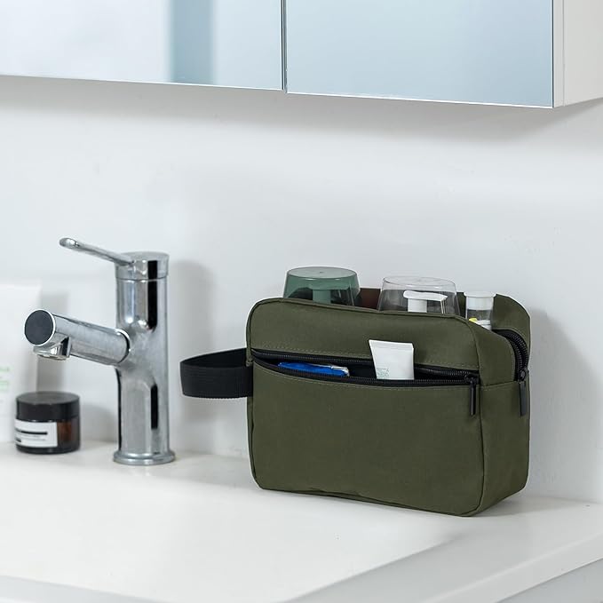 Elviros Travel Toiletry Bag for Women and Men,Lightweight Makeup Bag Hanging Dopp Kit with Shaving Compartment Cosmetic Organizer Small Tool Bag Travel Essentials,Gifts for Men(Army Green)