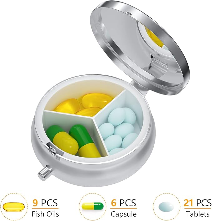 3 Pack Pill Box, Small Pill Case for Purse & Pocket, Cute Travel Medicine Organizer, Portable Medicine Container Holder to Hold Vitamins, Medication, Fish Oil & Supplement, Pink Flowers Leopard