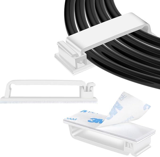 XHF 80 PCS Self Adhesive Cable Clips(XL) White,Wire Clips Cable Management Wire Organizer Cord Holder for Under Desk, Car, Wall, TV PC Ethernet Cable
