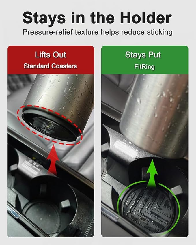 FitRing Adjustable Car Cup Holder Coasters, 2.75"–3.54" Adjustable Diameter, Silicone Coaster Upgrade Helps Reduce Side Gaps and Stay Put, 2-Pack