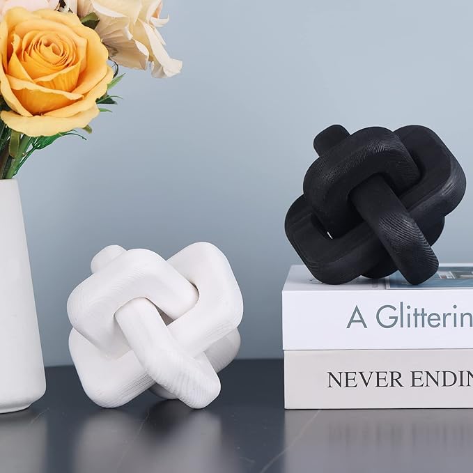 Wooden Knot Decoration Bohemian Decoration Hand-Carved Knot Black Coffee Table Decoration Suitable for Modern Home Bedroom Living Room Farmhouse Dining Table Minimalist Decoration (Black)