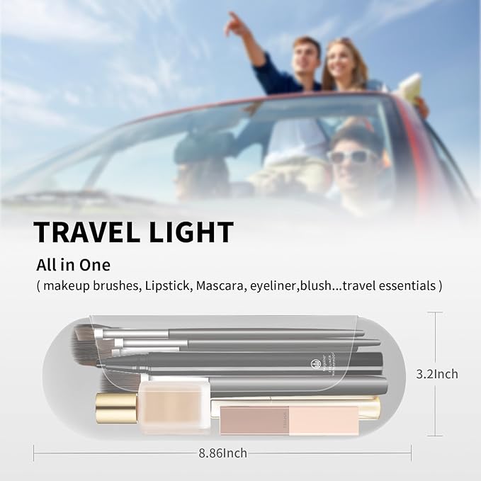 AGIKET Silicone Makeup Brush Holder Travel Cosmetic Bag: Soft Portable Cosmetic Face Brushes Holder with Upgrade Anti-Fall Out Magnetic Closure, Large Travel Makeup Brush Case - Stone