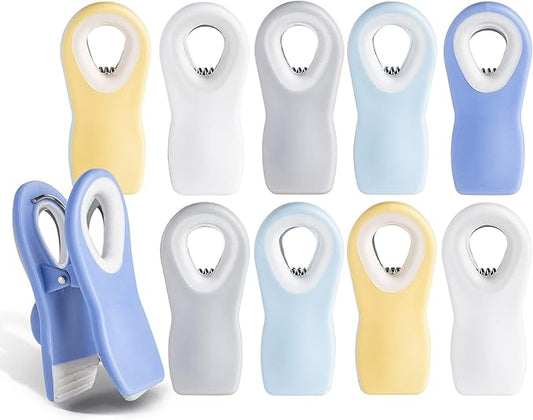 COOK WITH COLOR Bag Clips with Magnet- Food Clips, Chip Clips, Bag Clips for Food Storage with Airtight Seal Grip for Bread Bags, Snack Bags and Food Bags (Yellow and Blue, Pack of 10)