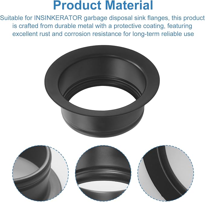 Black Garbage Disposal Sink Flange for InSinkErator, FLG-MTBLK Kitchen Sink Garbage Disposal, Garbage Disposal Stopper, 3-1/2 Inch Universal Stainless Steel Flange - 1 Pack
