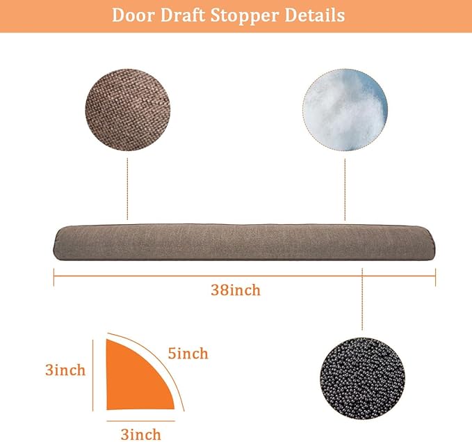38 Inch Under Door Draft Stopper, Blocks Hot Cold Air and Wind from Door and Window Bottom, Weather Seal, Reduces Noise and Light, Triangular, Coffee