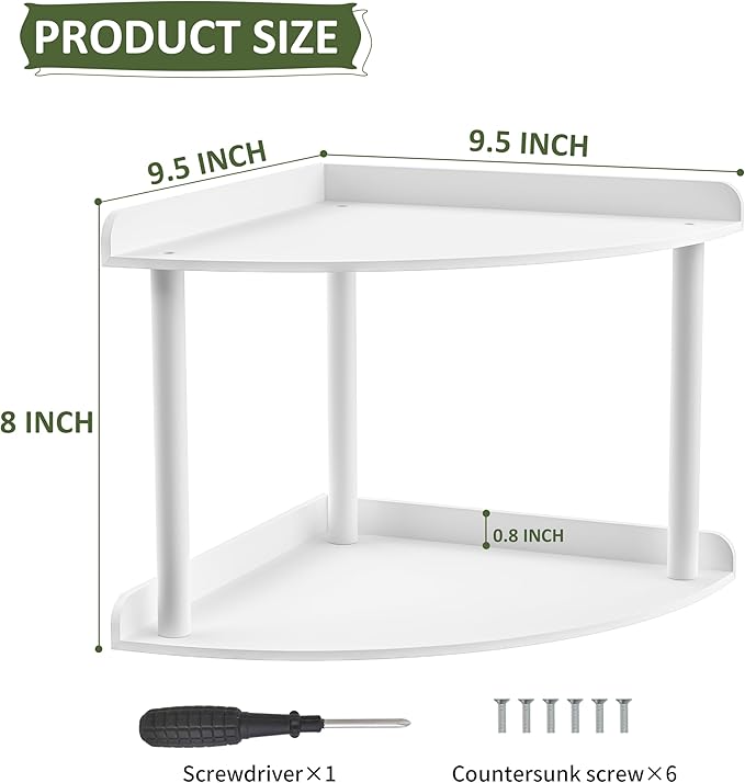 2 Tier Acrylic Corner Shelf Organizer Storage 9.5x9.5x8 Inch, White Countertop Corner Shelf for Bathroom, Kitchen, Bedroom, Office, Study Room
