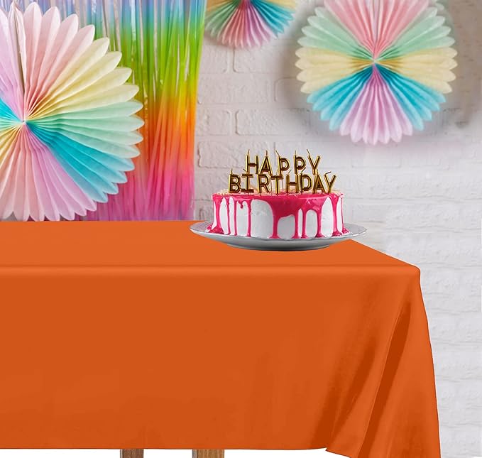 DecorRack 2 Rectangular Tablecloths BPA-Free Plastic, 54 x 108 inch, Dining Table Cloth, Rectangle Table Cover for Parties, Picnic, Camping and Outdoor, Disposable or Reusable, Orange (2 Pack)