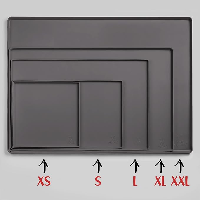 DogBuddy Dog Food Mat – Waterproof Dog Bowl Mat for Food and Water, Silicone Pet Feeding Mats For Floors, Non-Slip Placemat with High Edges For Dogs Bowls, Puppy Essentials (XS: 11" x 11", Shadow