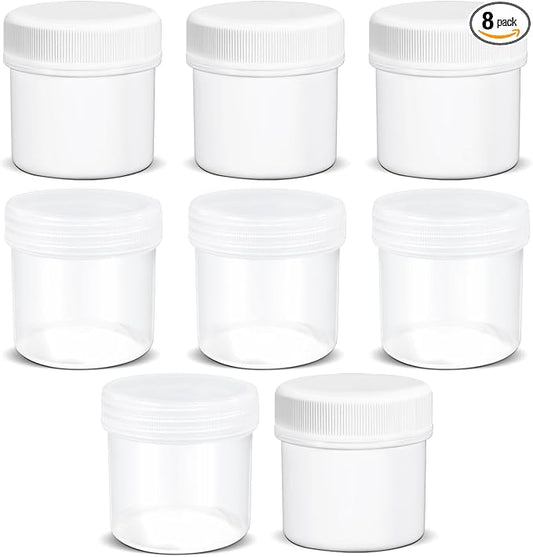 TSA Approved Wide Mouth Travel Size Containers, PP Clear & White Leak Proof Travel Plastic Jars with Lids for Creams Lotion Cosmetic, Jewelry Beads, Sample, Small Items Storage (1.7 oz, 8 Pcs)