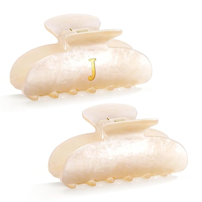 CWJCYTNSN 2 PCS Hair Claw Clips for Women Hair Clips Glitter Letter Claw Clips Non-slip Elegant Initial Hair Claw Clip for Thick Thin Hair, Letter J