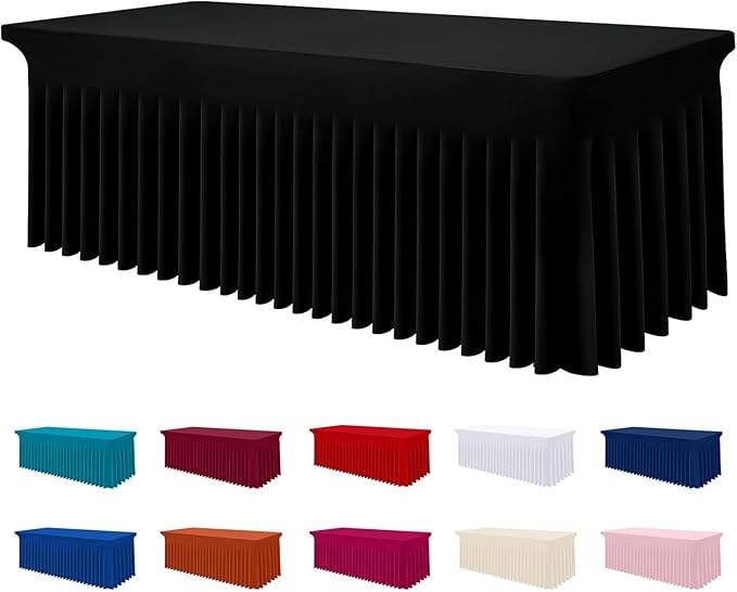 Smiry Spandex Tablecloth, Elastic Fitted Stretch Tablecloth for 5FT Rectangle Tables, Waterproof Washable Table Cover Skirt for Outdoor, Wedding, Banquet & Parties (Black, 60Lx36Wx30H Inch)