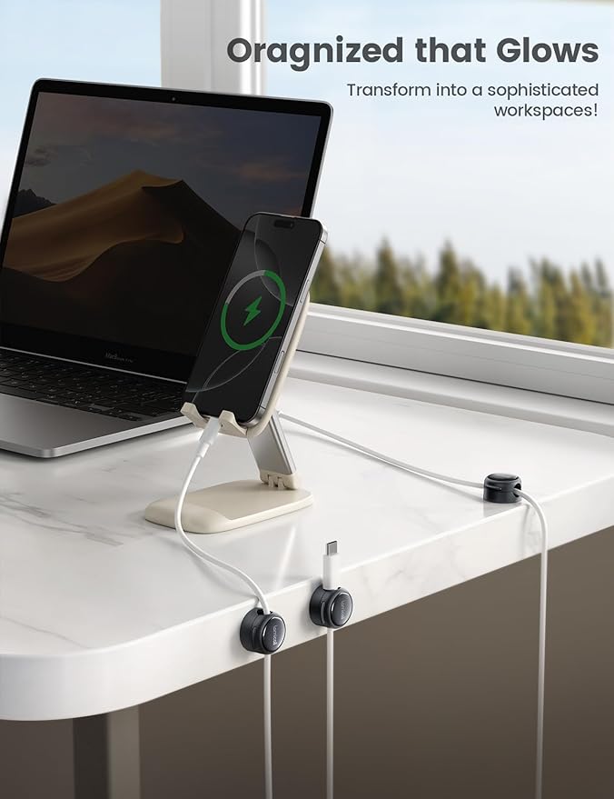 12Pack Magnetic Cord Organizer Cable Clips - Lamicall [Crystal-Clear] Desk Cable Management for Phone Charging Cord, Adhesive Wire Holder for Home Office Nightstand, Christmas Organizer Accessories