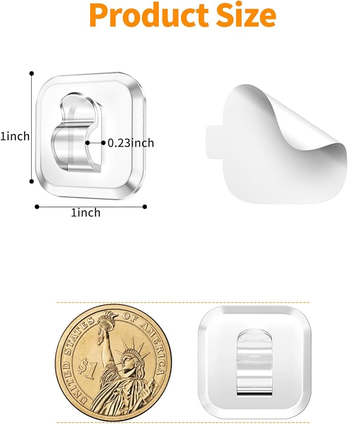 50 Mini Light Hooks with Adhesive Strips: Indoor Clear Small String Light Clips Damage Free - Plastic Wall Hook for Hanging - Fairy Tiny Christmas Light Cable Hangers Clip Decoration Decor