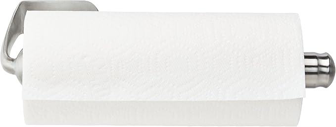 Kamenstein Perfect Tear Wall Mount Paper Towel Holder, Patented Design for One-Handed Use, Rounded Finial, 14-Inch, Brushed Silver Metal Finish