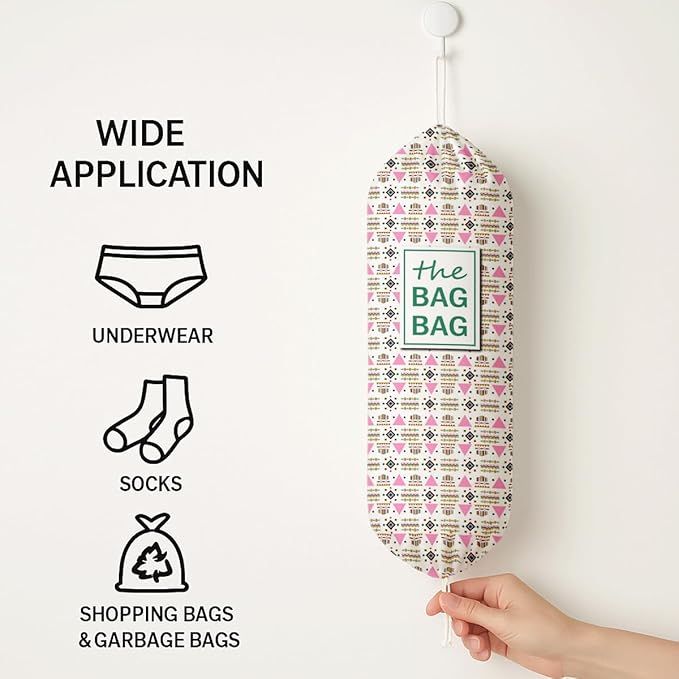 The Bag Bag Grocery Bags Holder, Boho Plastic Bags Holder Organizer For Shopping Sack, Wall Mount Grocery Sack Storage Container Dispensers, Reusable Hanging Plastic Sacks Dispenser