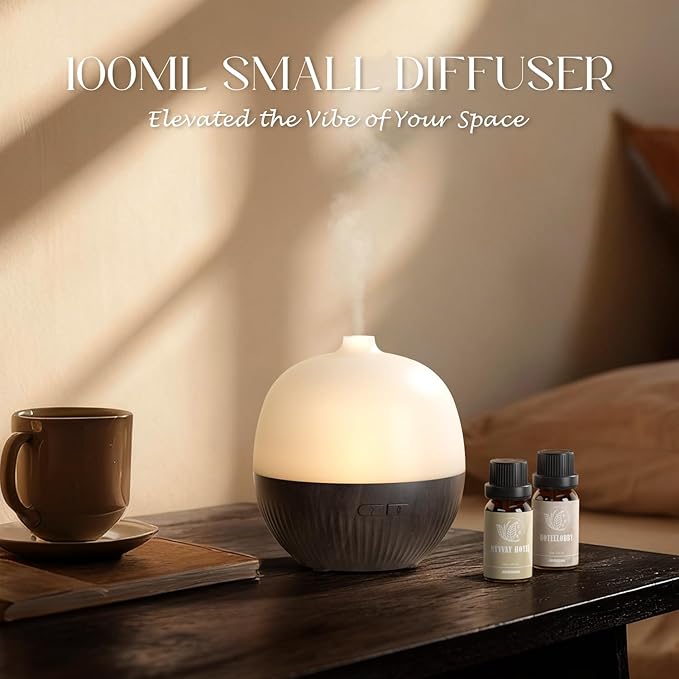ARVIDSSON Essential Oil Diffuser, 100ml Aromatherapy Diffuser with Mood Light, Ultrasonic Oil Diffusers for Home, Small Diffuser for Essential Oils, Gift for Women - Dark Wood