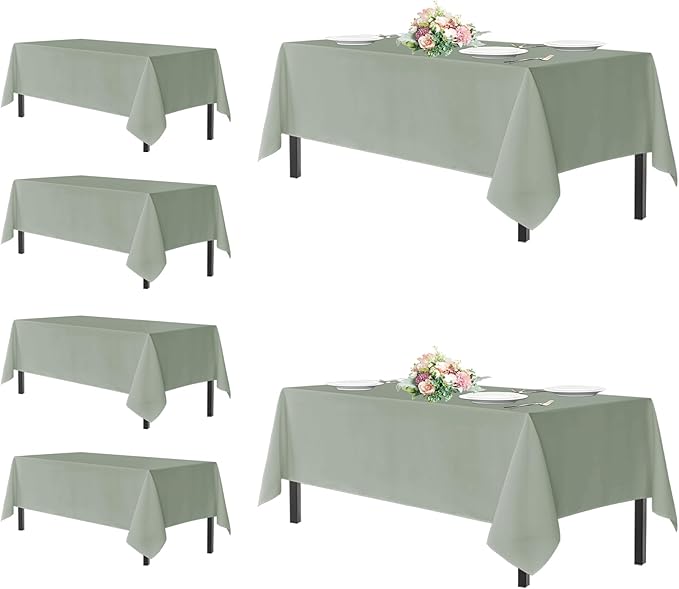 sancua Rectangle Tablecloths for 8 Foot Tables, 6 Pack - Washable Polyester Fabric Table Cloth for Wedding Party, Birthday, Banquet Reception, 60x120 Inch, Sage Green
