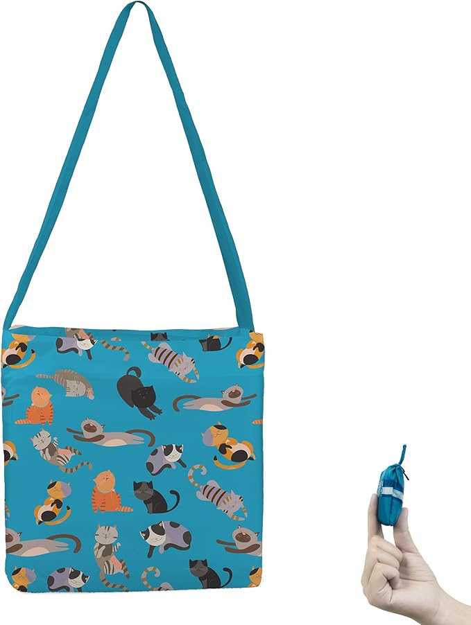 BeeGreen Cats Ultimate Reusable Grocery Shopping Bag - Foldable Compact Portable Lightweight Duffle Bags Crossbody Tote Bag Pets Lovers