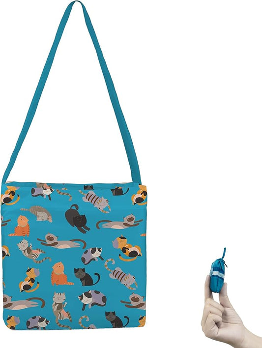 BeeGreen Cats Ultimate Reusable Grocery Shopping Bag - Foldable Compact Portable Lightweight Duffle Bags Crossbody Tote Bag Pets Lovers
