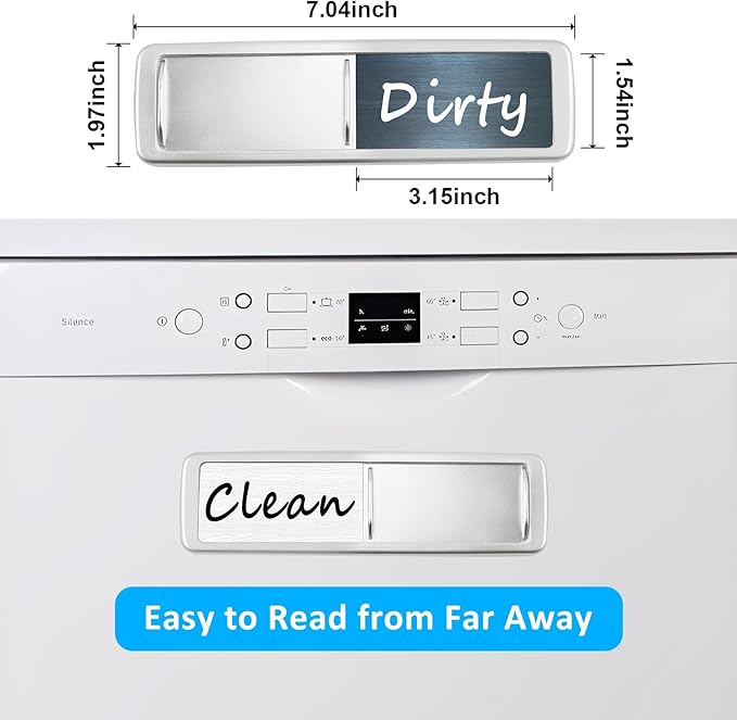 Dishwasher Magnet Clean Dirty Sign, Slide Strong Clean and Dirty Magnet Indicator for Dishwasher, Non-Scratch, Easy to Read, Self-Adhesive Stickers for Non-Magnetic Dishwasher（Darkblue White）