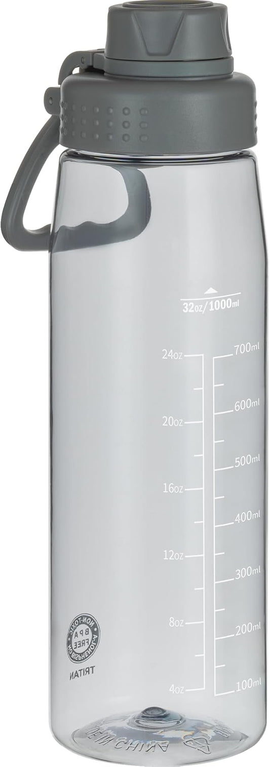 Water Bottle 32oz, clear water bottle with Spout Lid and Carry Handle, Reusable, Tritan, BPA Free, Hiking Water Bottle Suitable for Travel, Outdoors, Gym, Travel, Home, School (Gray)