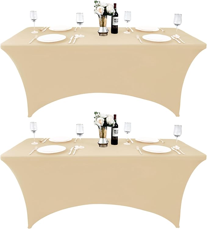 ZarzaaSik 2-Pack 6ft Spandex Table Covers for Rectangle Standard Folding Tables - Wrinkle Resistant Stretch Tablecloths - Ultimate Fitted Table Protector for Parties, Trade Shows, Banquet
