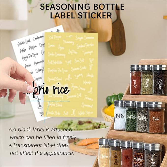 278 Pcs Clear Spice Jar Labels Preprinted Set,Waterproof Pantry Labels Stickers for Organization and Storage,Spice Pantry Names Preprinted, Word Art Personalised Black& White Labels Clear Stickers