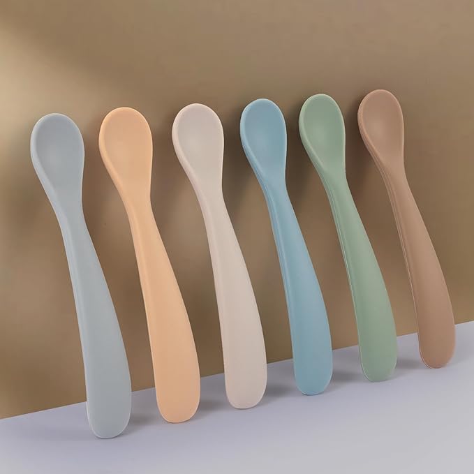 Eascrozn Baby Spoons, 6 Pack First Stage Silicone Feeding Spoons, Soft Tip Feeding Baby Utensils, Baby Led Weaning Supplies Training Spoons, Dishwasher and Boil Safe