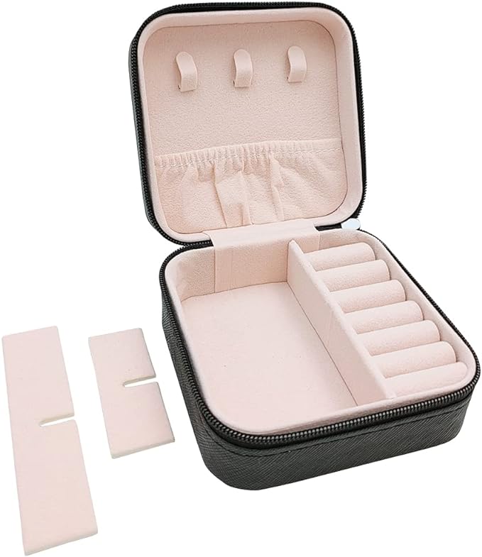 Mini Jewelry Travel Case, Small Portable Jewellry Organizer Box Portable Display Storage Box for Rings Earrings Necklaces, Gifts for Girl, Women, Wedding, Birthday,New Year,Christmas Gifts (Black)