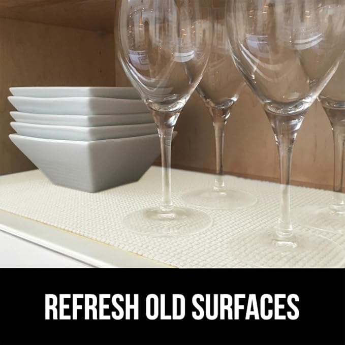 GORILLA GRIP powerGRIP Drawer Shelf and Cabinet Liner, Thick Strong Hold, Non-Adhesive Liners Protect Kitchen Cabinets and Cupboard, Bathroom Drawers, Easy Install, Breathable Mat, 17.5" x20', White