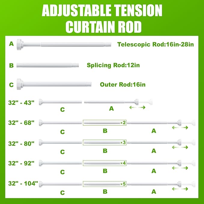 Ausemku Shower Curtain Rod Tension - 32-80 Inch Never Rust Non-Slip Spring Tension Curtain Rod No Drilling Stainless Steel Curtain Rod for Bathroom Kitchen (White)