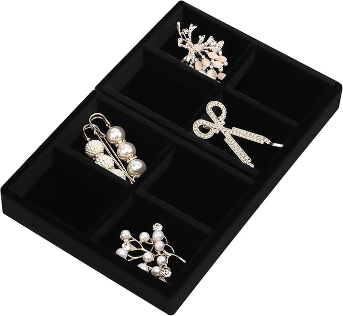 DesignSter Small Jewelry Tray-Ring Organizer 2PCS Premium Velvet Rings Earrings Display Tray Storage Insert Holder for Jewelry Box, Drawer, Dresser (4 Grids, Black)