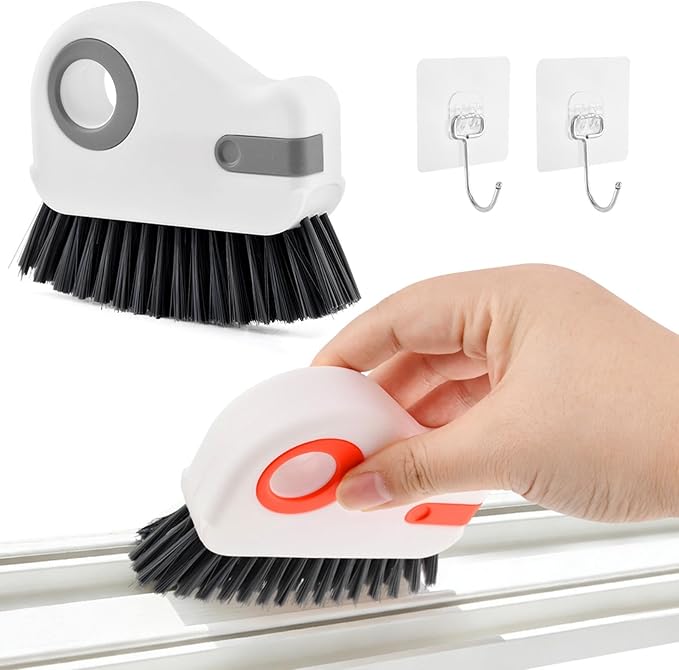 2Pcs Window Track Cleaner with Hard Bristle Brush & Scraper, 2-in-1 Groove Cleaning Tool for Sliding Door Tracks, Window Sills, and Seal Crevices