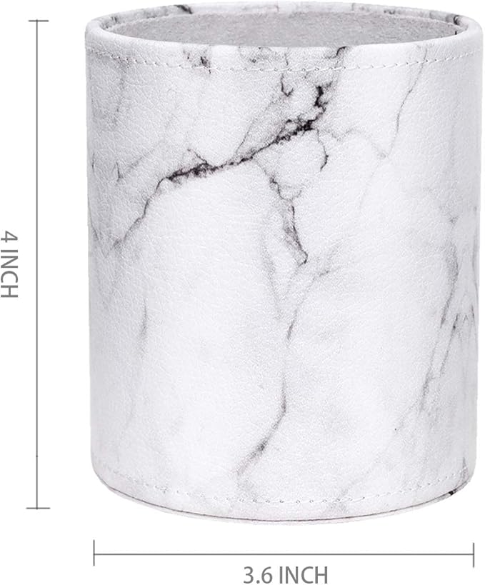 WAVEYU Pen Holder, Cup for Desk Marble Pattern Pencil Holder for Adults Kids Luxury Leather Desk Organizer Makeup Brush Holder for Office, Classroom, Home, Marble