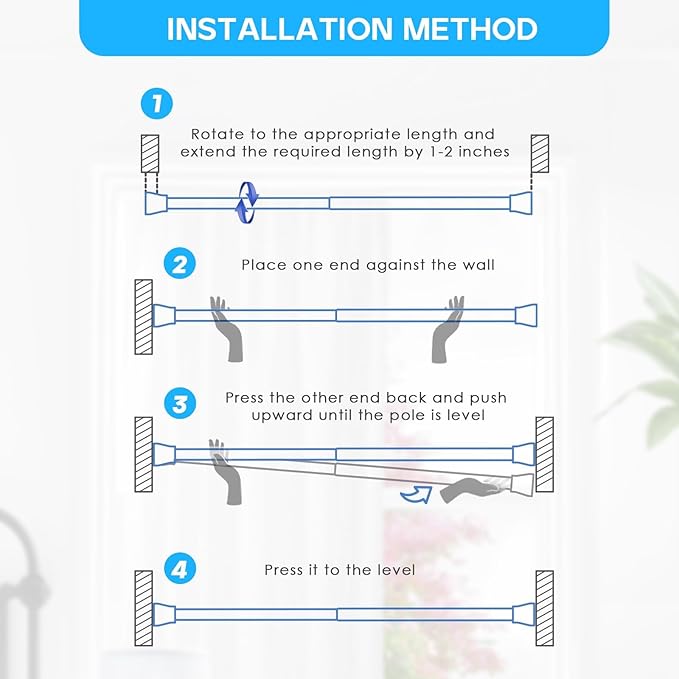 Tension Rod 16 to 26 Inch Sliver Tension Curtain Rod for Window Cupboard Closet Bookshelf Diy Projects Wardrobe，Tension Rod 1pack Extendable Curtain Rods No Drill Spring Tension Curtain Rod