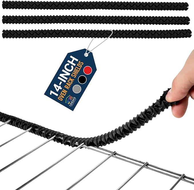 Silicone Oven Guards for Racks by Linda’s Essentials (3 Pack) - Heat-Resistant Rack Protectors Shield, Prevents Burns & Scars, Easy to Fit Design, Must-Have Kitchen Safety 14 Inches Long (Black)