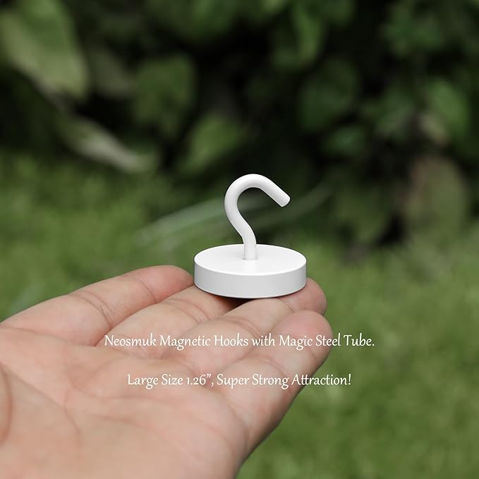 Neosmuk Magnetic Hooks, Cruise Ship Essentials, 120lb+ Heavy Duty Magnetic Hooks for Cruise Cabins, Refrigerator, Grill, Hanging, and Travel | Extra Strong Must-Haves Magnet Hook,White,Pack of 10