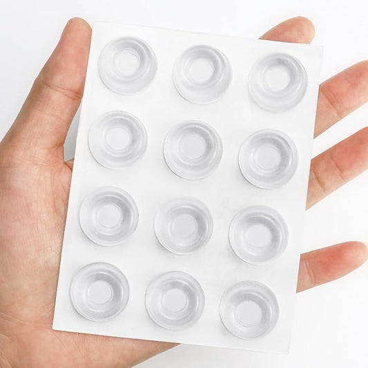 0.8" Wall Door Handle Stopper, 12PCS Clear Self Adhesive Wall Protector Rubber Door Bumpers, Solution for Stopping Damage from Doors Knobs, Shock Absorbent and Noise Reduction