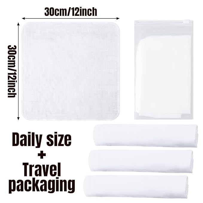 12 Pcs Individually Wrapped Facial Cleansing Muslin Cloths Travel Size Face Cotton Cloths Reusable Makeup Remover Wipes Exfoliating Muslin Washcloths for Skin Care(White)
