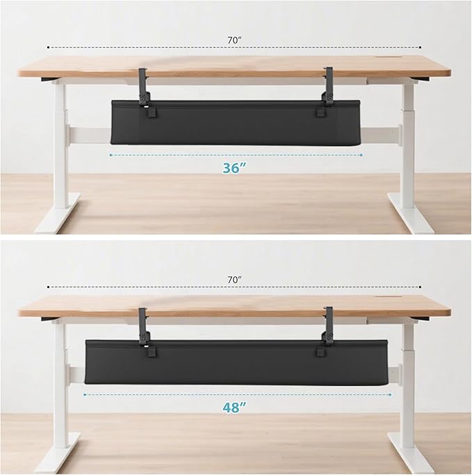 Oxford Cloth Under Desk Cable Management Tray, No-Drill 48" Desk Cable Management Organizer with Clip/Screw Installation, Holds Up to 70 lbs, Fabric Cable Management for Home, Office & Gaming Computer
