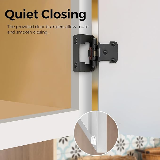 2 Pack 1 Pair Black Cabinet Hinges - 1/2 inch Overlay Kitchen Cabinet Hinges, Partial Wrap Around Cabinet Door Hinges for Face Frame Cabinet, Self Closing Black Face Mount Cabinet Hardware