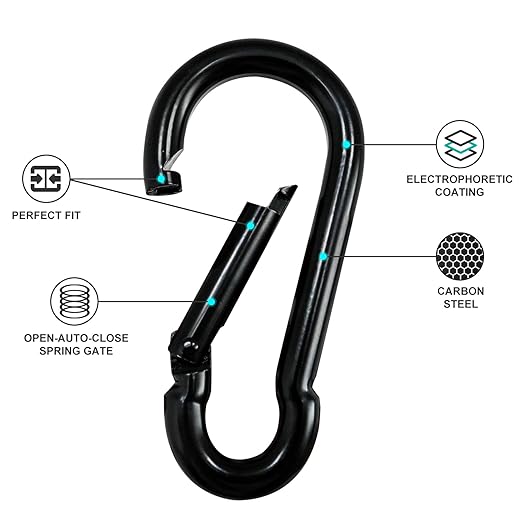 KINLINK 20 Pack Black Carabiner Clip, 3.15 inch Heavy Duty Spring Snap Hook, Small Carabiner Clips for Outdoor Camping, Swing Set, Hammock, Hiking Travel, Fishing, Quick Link Keychain