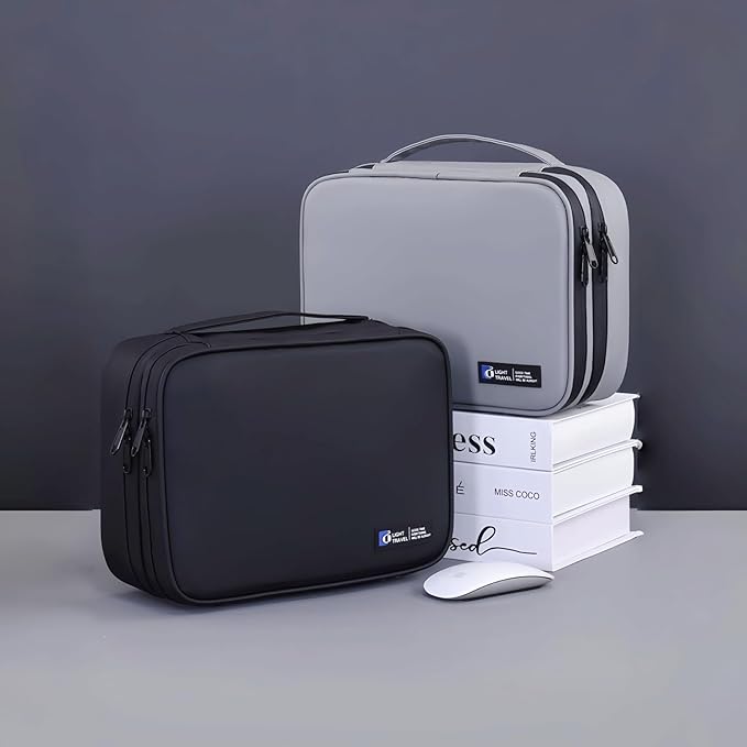 Electronics Organizer Travel Case,Cord Organizer Travel, Double-Layer Cable Organizer Bag, Tech Pouch Accessories Carry Storage For Phone, Cables, Airpods, USB, Sd Card,Essentials (Black)