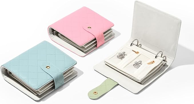 Oirlv Travel Jewelry Organizer Case Portable Jewelry Book with Velvet Pouches for Jewelry Travel Essentials (Light Blue)