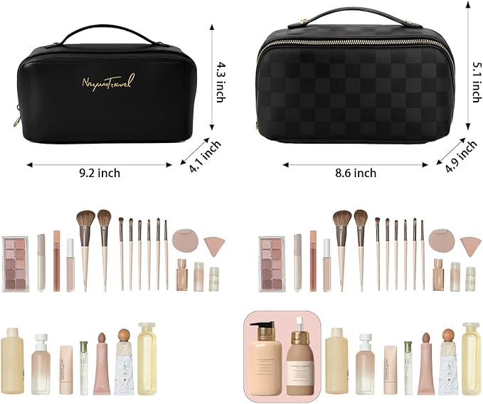 Travel Makeup Bag,Large Capacity Cosmetic Bags for Women,Waterproof Portable Pouch Open Flat Toiletry Bag Pattern Makeup Bag