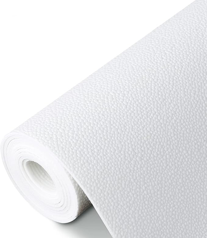 WochiTV Shelf Liner for Cabinets, Drawer Non Adhesive Non Slip Foam Mat for Kitchen, Pantry, Bathroom, Cupboard, Garage, Closet, Shelves, Drawer, Tool Box, White 11.8 x 118 inches
