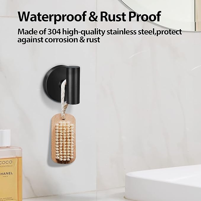 Kruodop Towel Hooks for Bathroom, 2 Packs Wall Mount Towel Holder, Black Gold Matte Wall Robe Hook, Stainless Steel Heavy Duty Door Hanger Towel Hook for Kitchen, Bedroom, Hotel, Pool, Coats