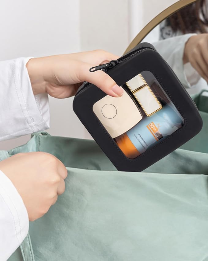 Small Clear Makeup Bag for Women, Mini Silicone Pouch Travel Cosmetic Case Waterproof Clear Make Up Pouch Purse with Zipper Cute Toiletry Bags for Traveling Car Organizer Travel Essentials (Black)