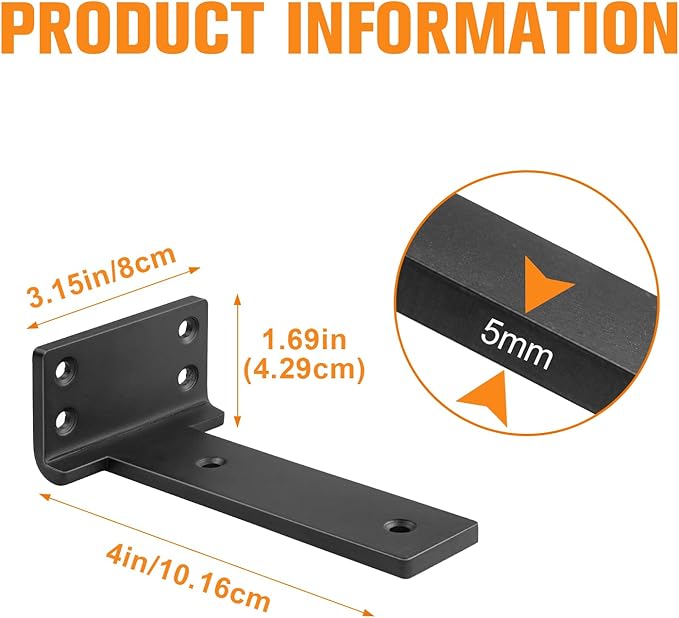 Floating Shelf Brackets 4 inch 8 Pack L Brackets for Shelves Black Metal Heavy Duty Shelf Bracket for DIY Decorative with Mounting Hardware