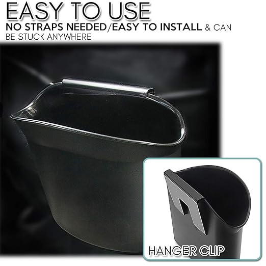 ZONETECH Portable Hanging Mini Car Garbage Can – Classic Black Trash Container - Premium Quality Automotive Universal Compact Traveling Wastebasket for Vehicle,Office, Home (1-Pack)